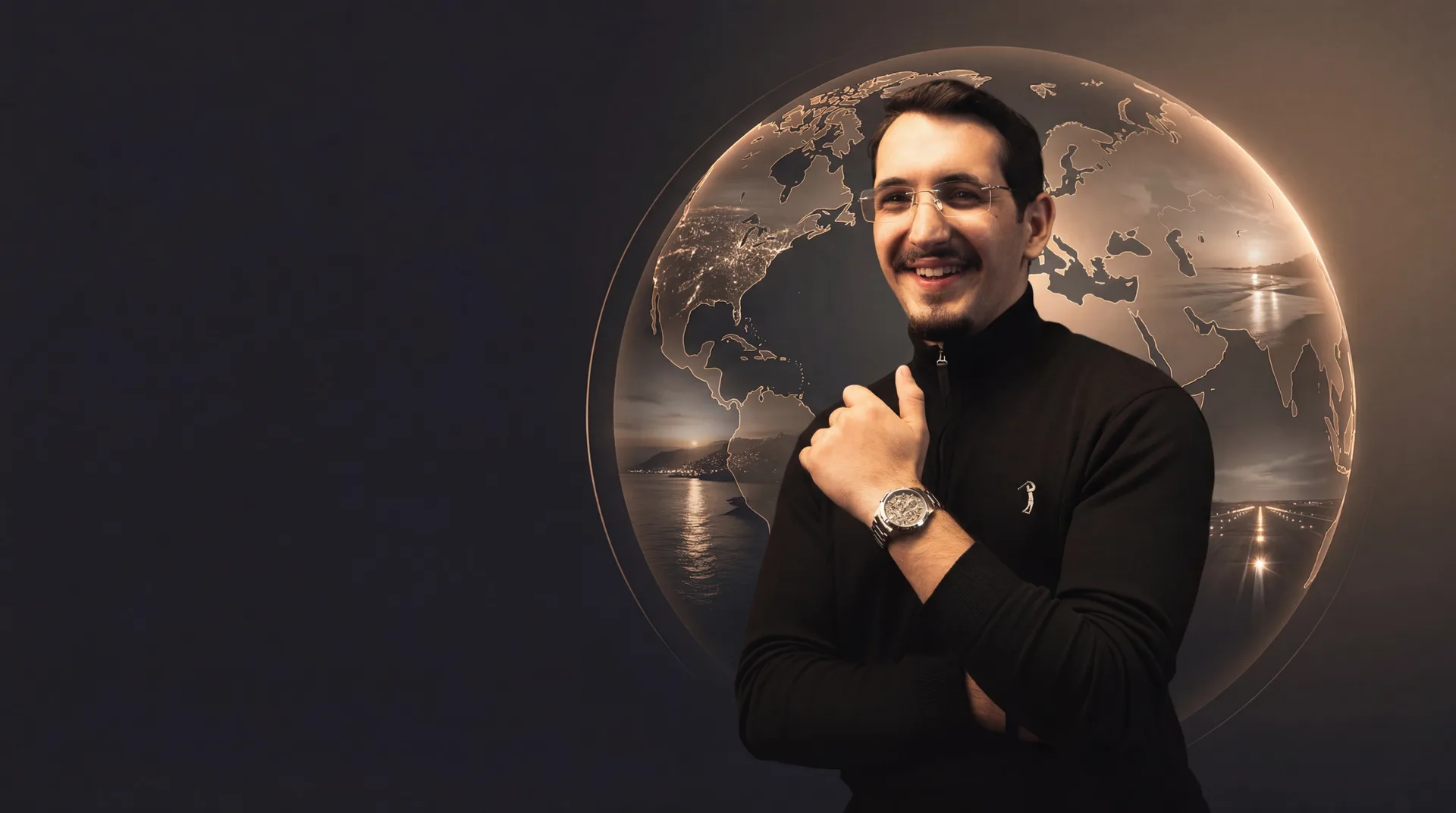 Henrique Sanchez em uma composi&ccedil;&atilde;o com globo e atmosfera premium de turismo