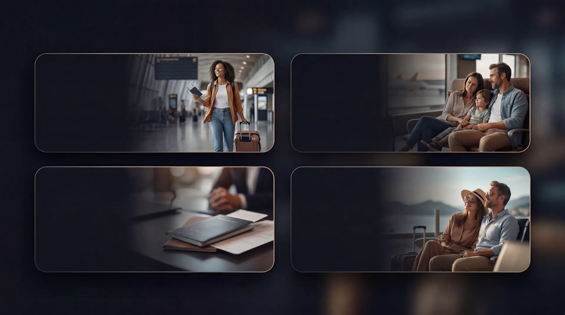 Quatro blocos visuais sobre emiss&otilde;es no celular, roteiro com IA, suporte jur&iacute;dico parceiro e estrat&eacute;gias de milhas