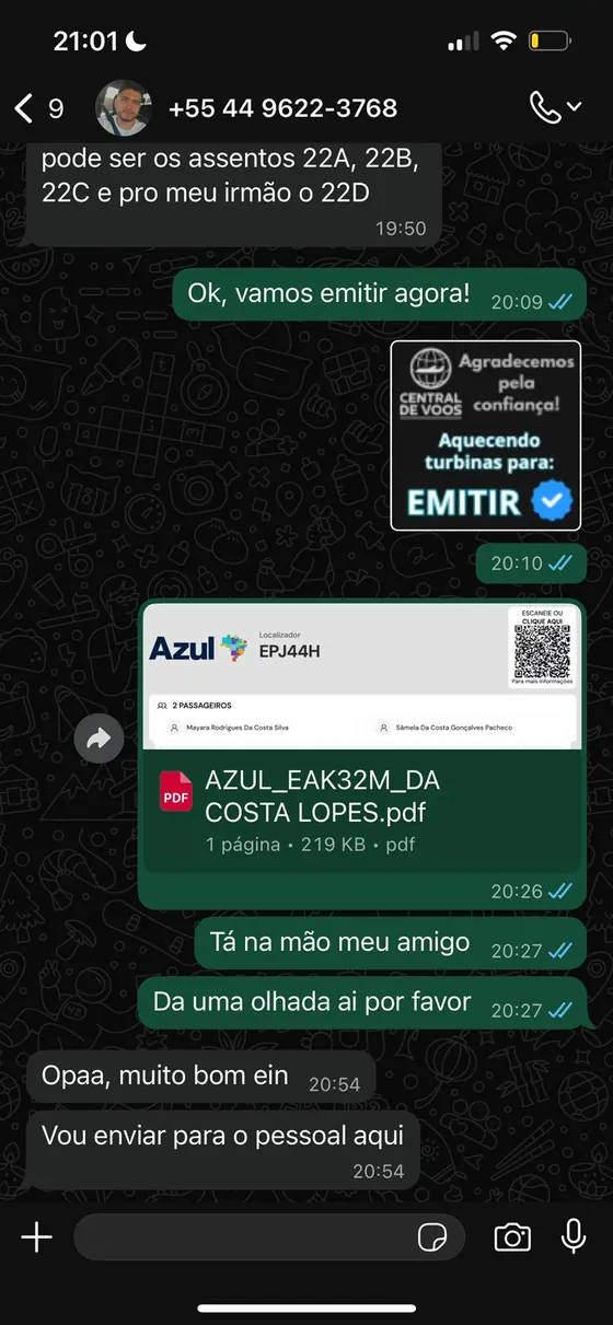 Outro depoimento em formato de conversa sobre alerta de passagem