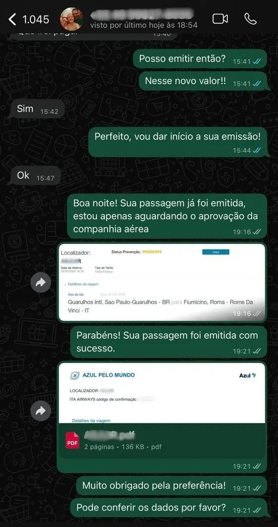 Conversa com alerta de passagem em formato de depoimento
